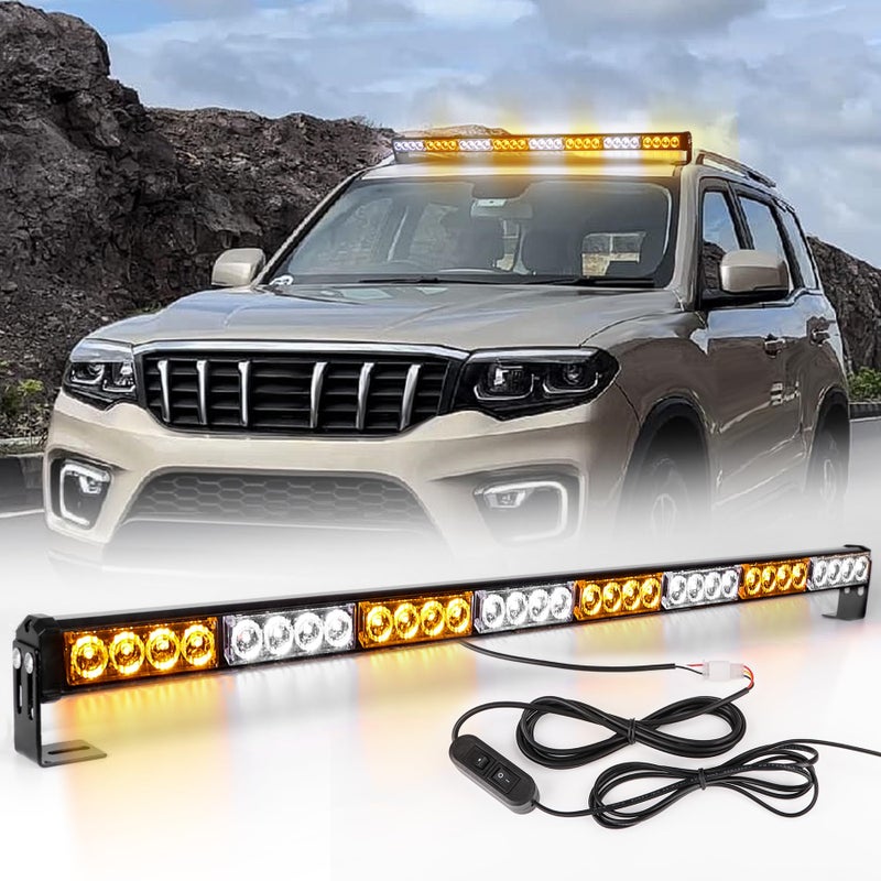 LE-JX Emergency Light Bar 35.5 Inch Traffic Advisor Led Strobe Light Bar Kit Rainproof Warning Caution Turn Signals Directional Car Vehicles Pickup Trucks Tow Roof Rear Head (35.5 Inch, Yellow/White) - Image 2